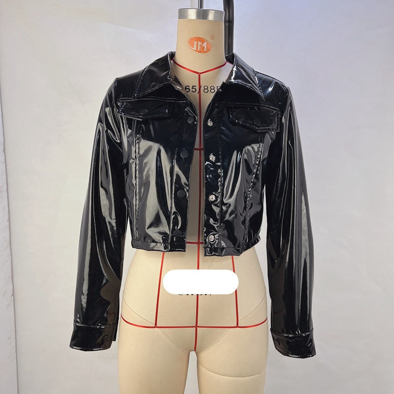 Variant image for Kvinnors Läderjacka En-Knapp Långa Ärmar Polyester-1