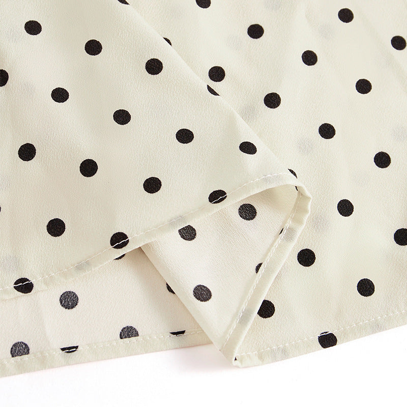 Kvinnors Långärmad Skjorta Punktmönster Polyester V-Ringning-5