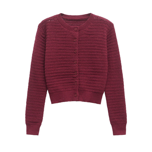 Dam Kardiagan Monokrom Stickad Polyester LÄngÀrmad-1