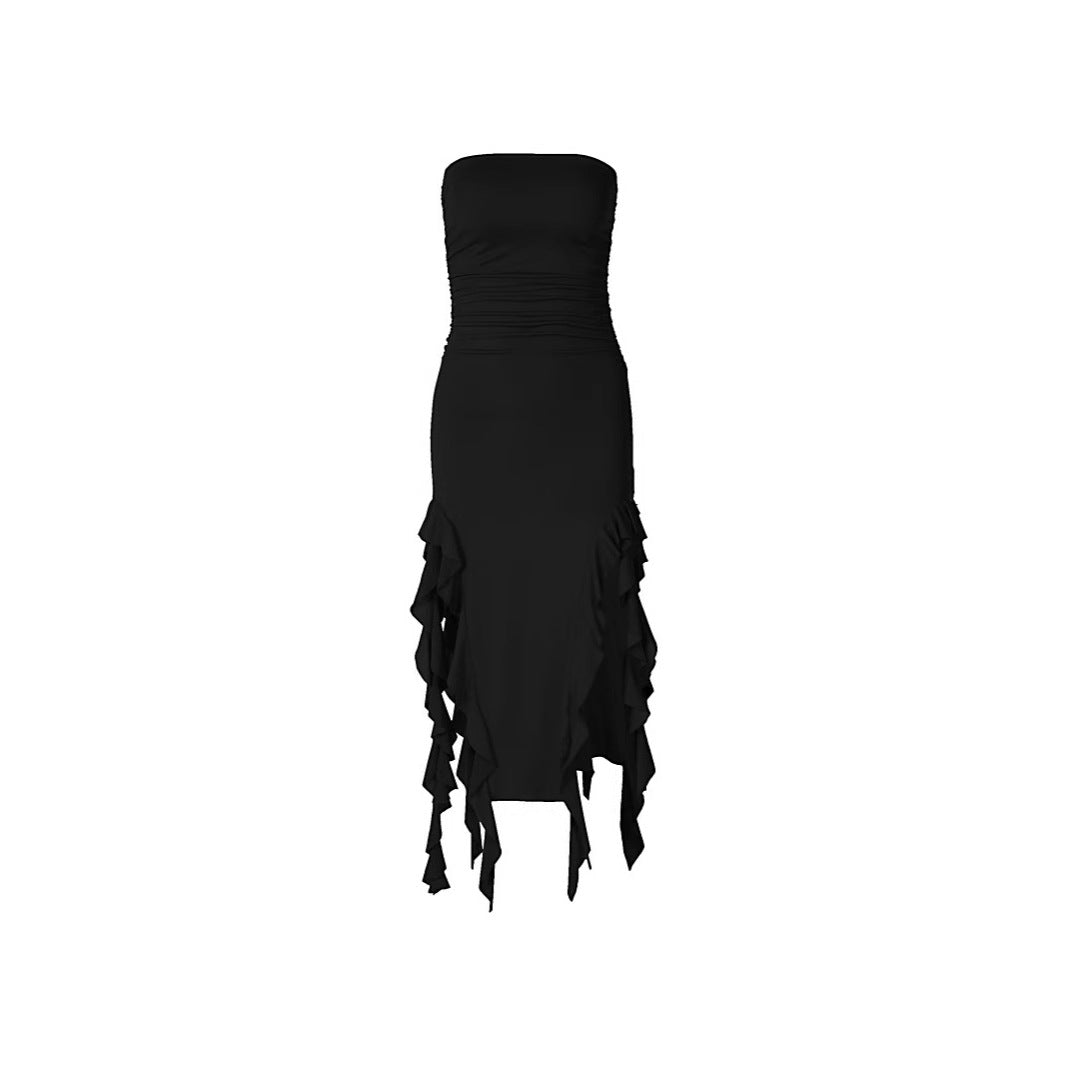 Kvinnors Bodycon Klänning med Asymmetrisk Design och Rufsar – Elastiska Tyger för Fest och Kvällsevenemang 5