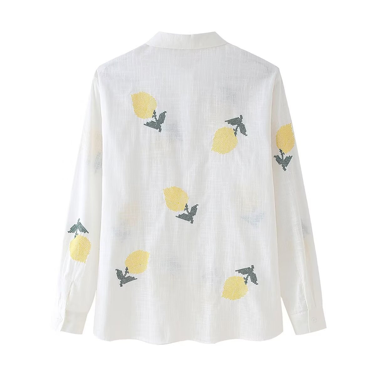 Dam Skjorta Broderad Avslappnad Design 100% Bomull-2