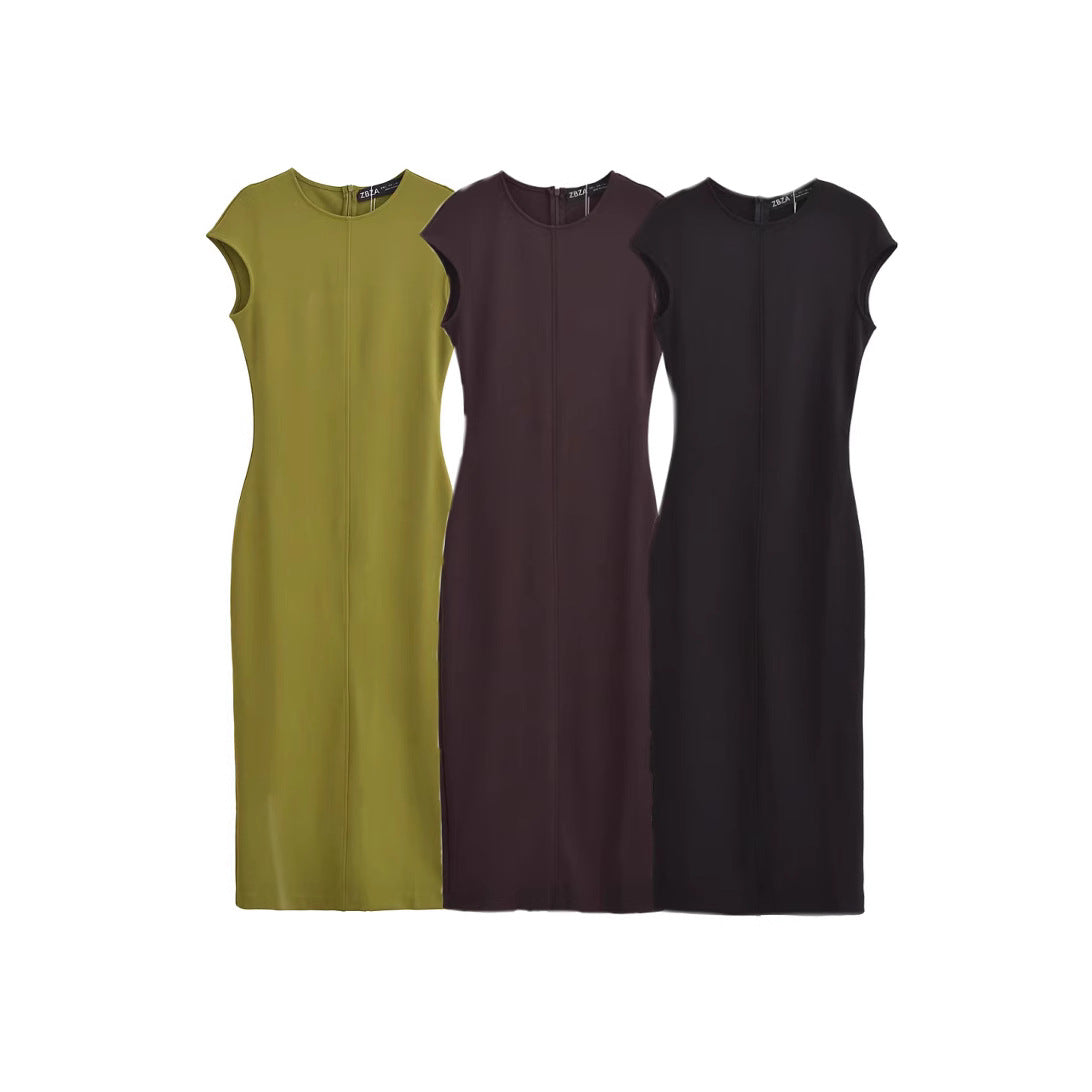 Dam Klänning Midi Rundhalsad Chiffong Elegant Fina Dam Klänningar-2