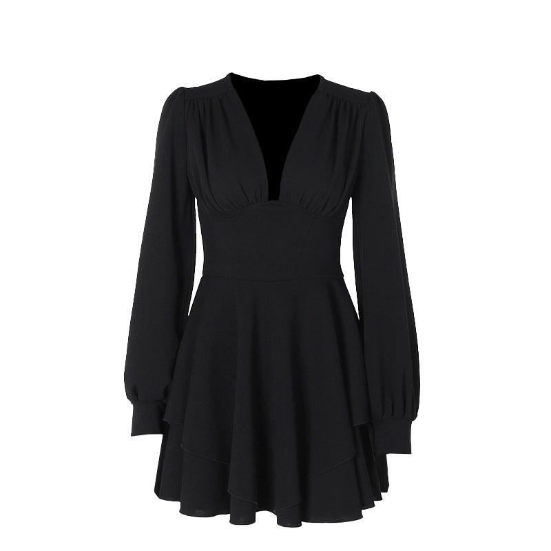 Kvinnors Miniklänning Djup V-ringning Glittrig Puffärm Mjuk Tyg 6