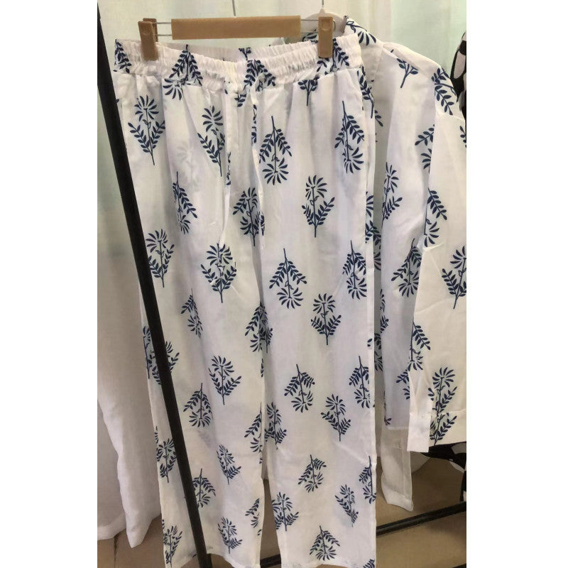 Kvinnors Långa Byxor Blommönster Polyester Fritid-4