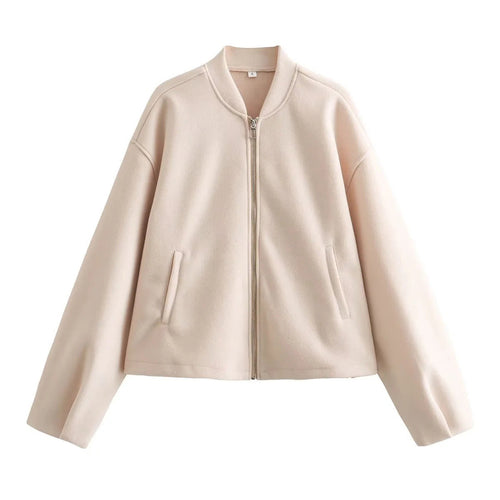 Dam Fleecejacka Modern Stativ-upp Krage Mjuk Fleece med Sidfickor-1