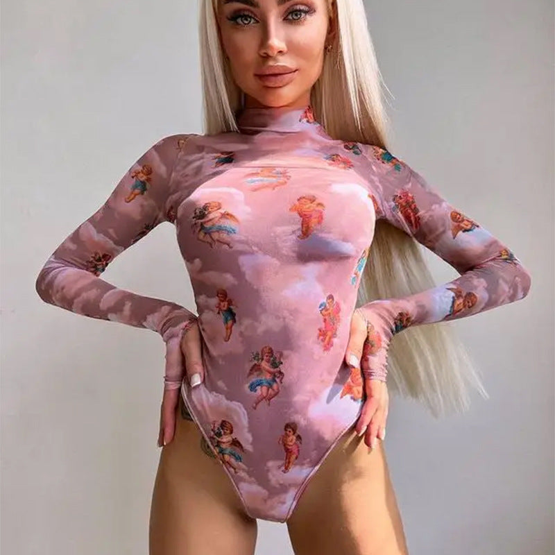 Bodysuit Dam Långärmad Elegant Mjuk Tyg Höghalsad 5