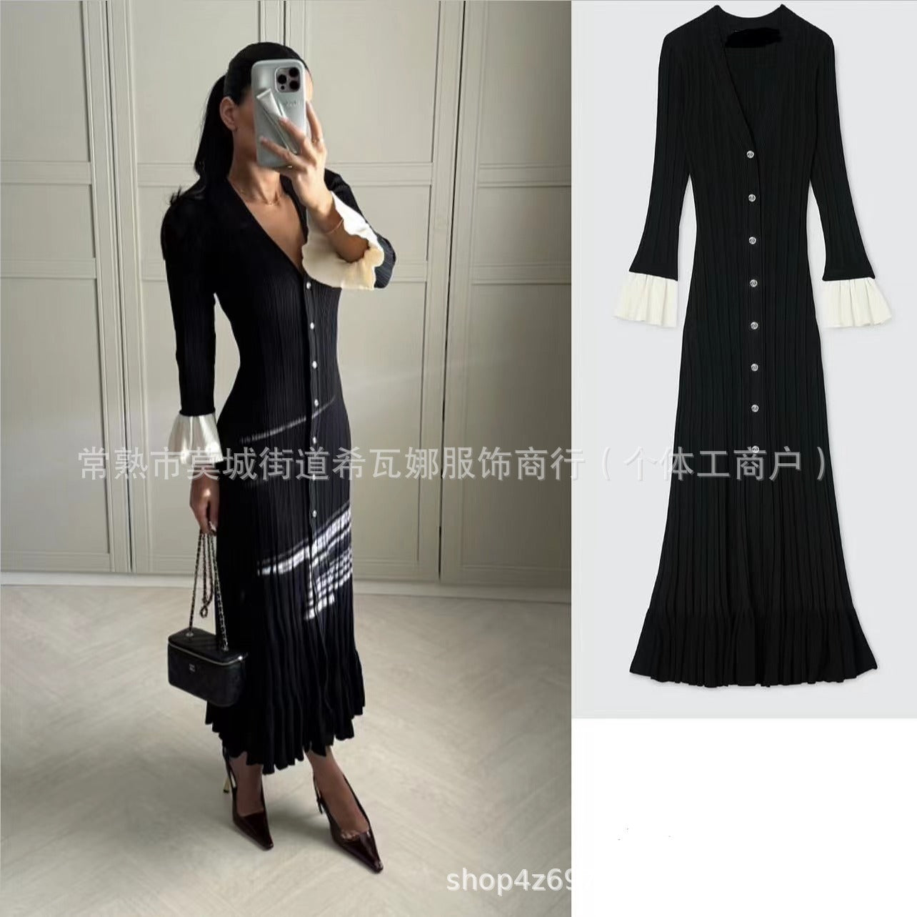 Kvinnor Maxiklänning V-ringning Rufsade Detaljer-2