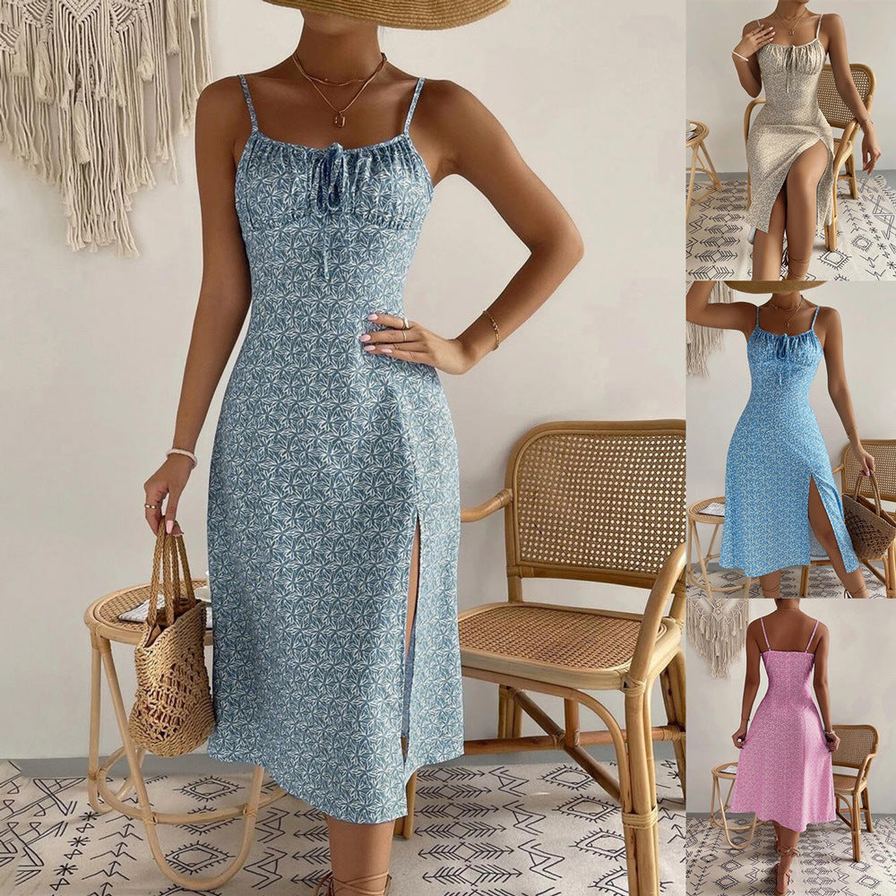 Dam Lårklänning Blommig Spaghetti Stil Polyester-2