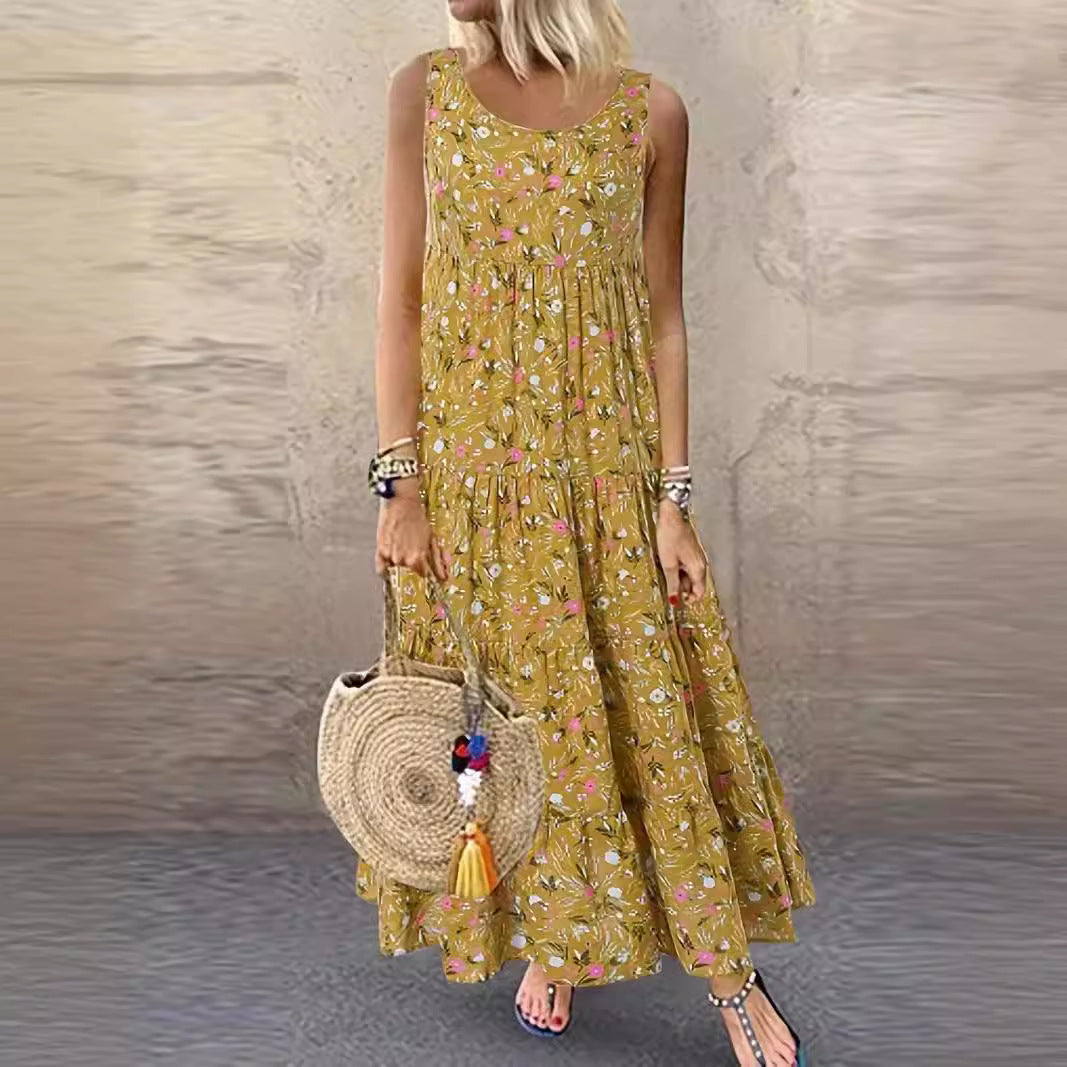 Dam Klänning Asymmetrisk Midi 3D-Blommönster Polyester-5