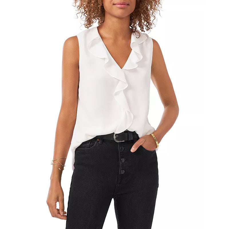 Variant image for Dam Ärmlös Top V-hals Volangdetaljer Polyester-11