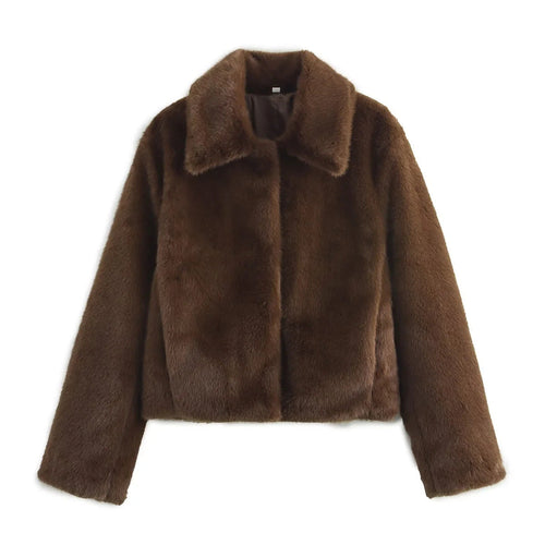 Kvinnors Pelzajacka Elegant Lapel Konstgjort Päls-1