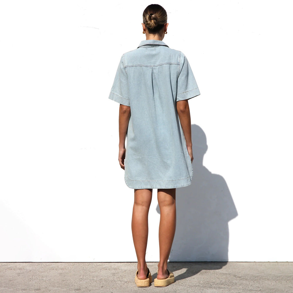 Dam Klänning A-Linjeformad Denim för Vardagsbruk och Fest-5