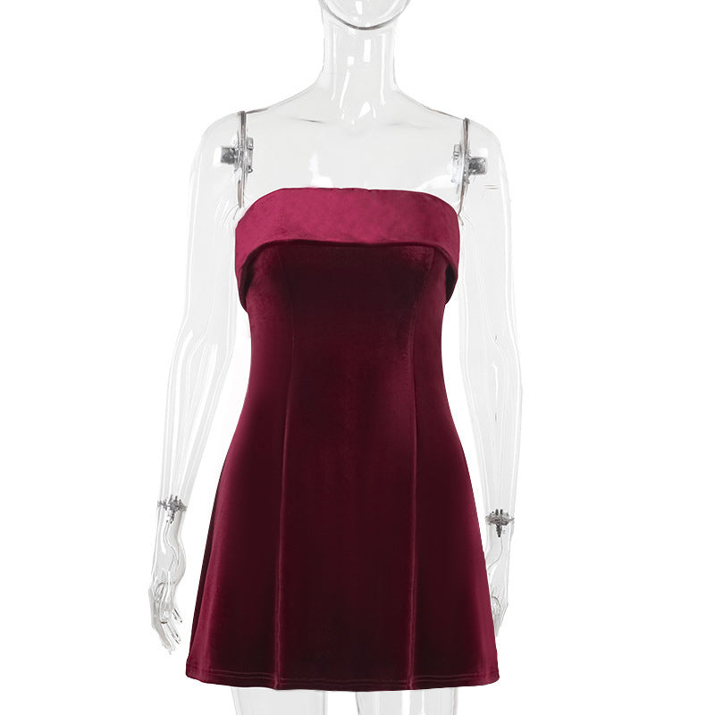 Variant image for Kvinnor Glittrig Miniklänning i Mjuk Sammet med Bustier Design-1