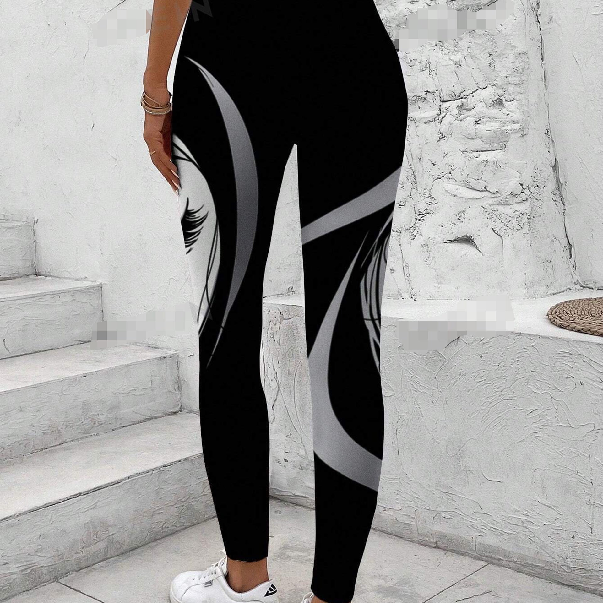 Damleggings Hög Midja Stretchigt Material Futuristiskt Tryck 2
