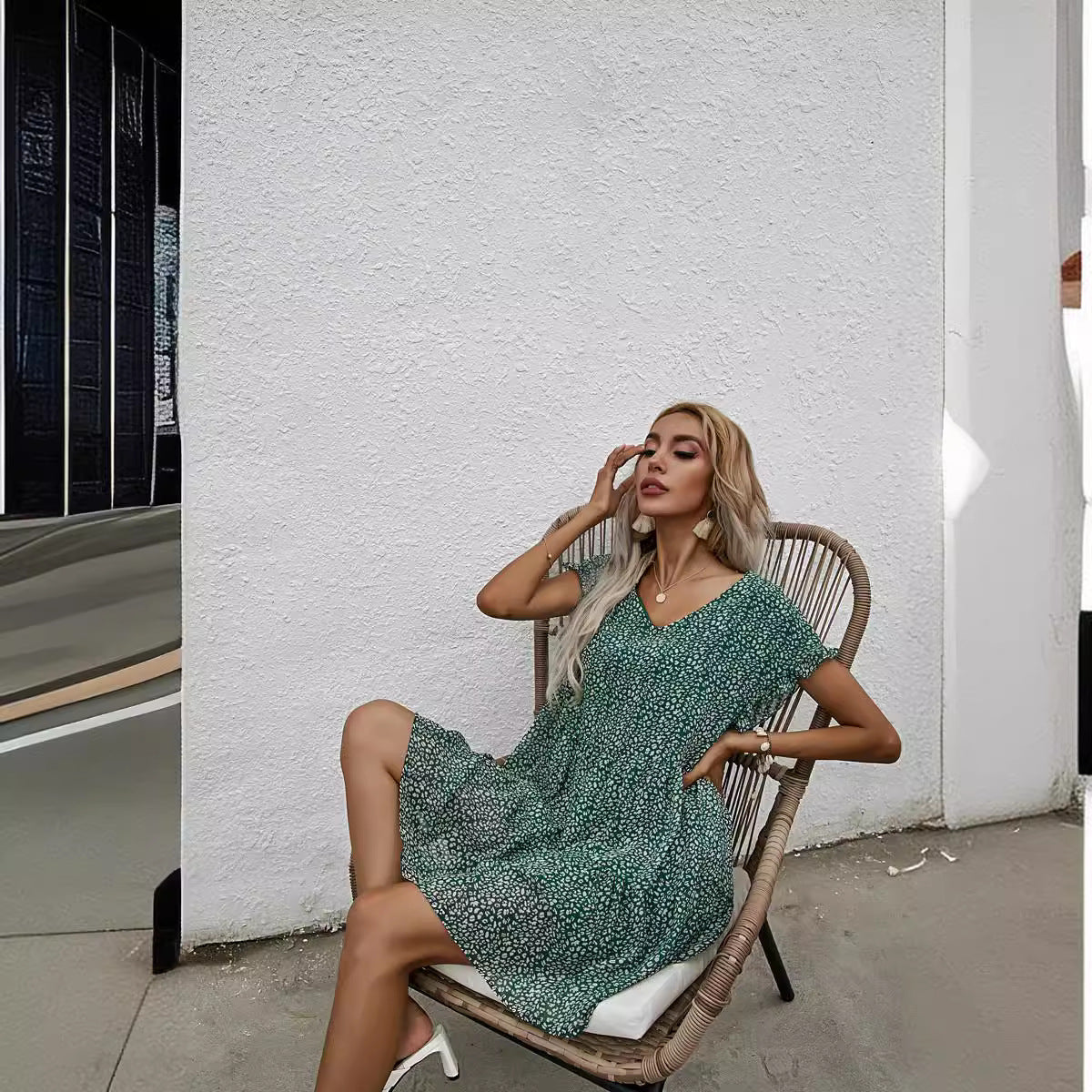 Plus-Size Klänning Dam Enaxlad Chiffon A-Linje för Sommarfest och Bröllop-4