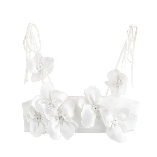 Dam Topp 3D-Mönster Blommor Polyester-1