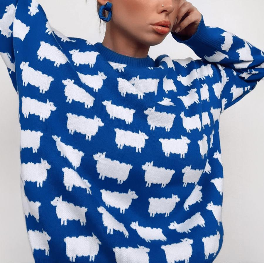 Stickad Dam Tröja med Fårmotiv i Mjuk Bomull 3