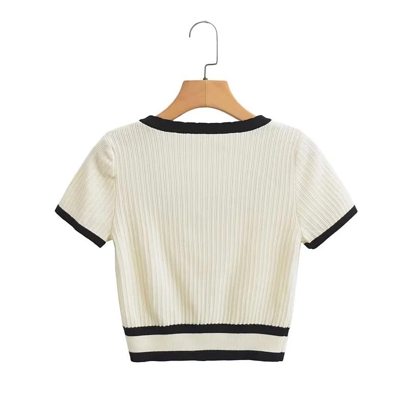 Kvinnor Crop Top Kortärmad Bomullsmix Med Fyrkantig Halsringning 2