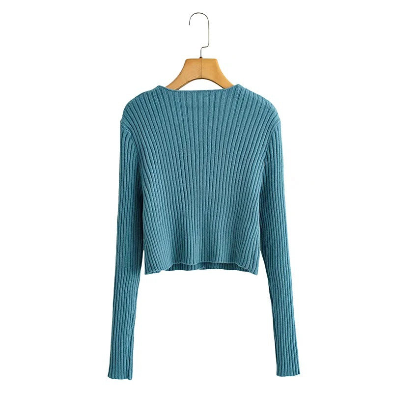 Kvinnors Kofta V-ringning Dekorativa Knappar Ribbad Bomull-4