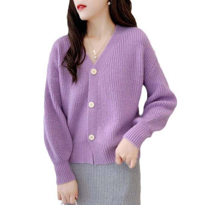 Kvinnors Långärmad Cardigan V-ringning Polyester 6