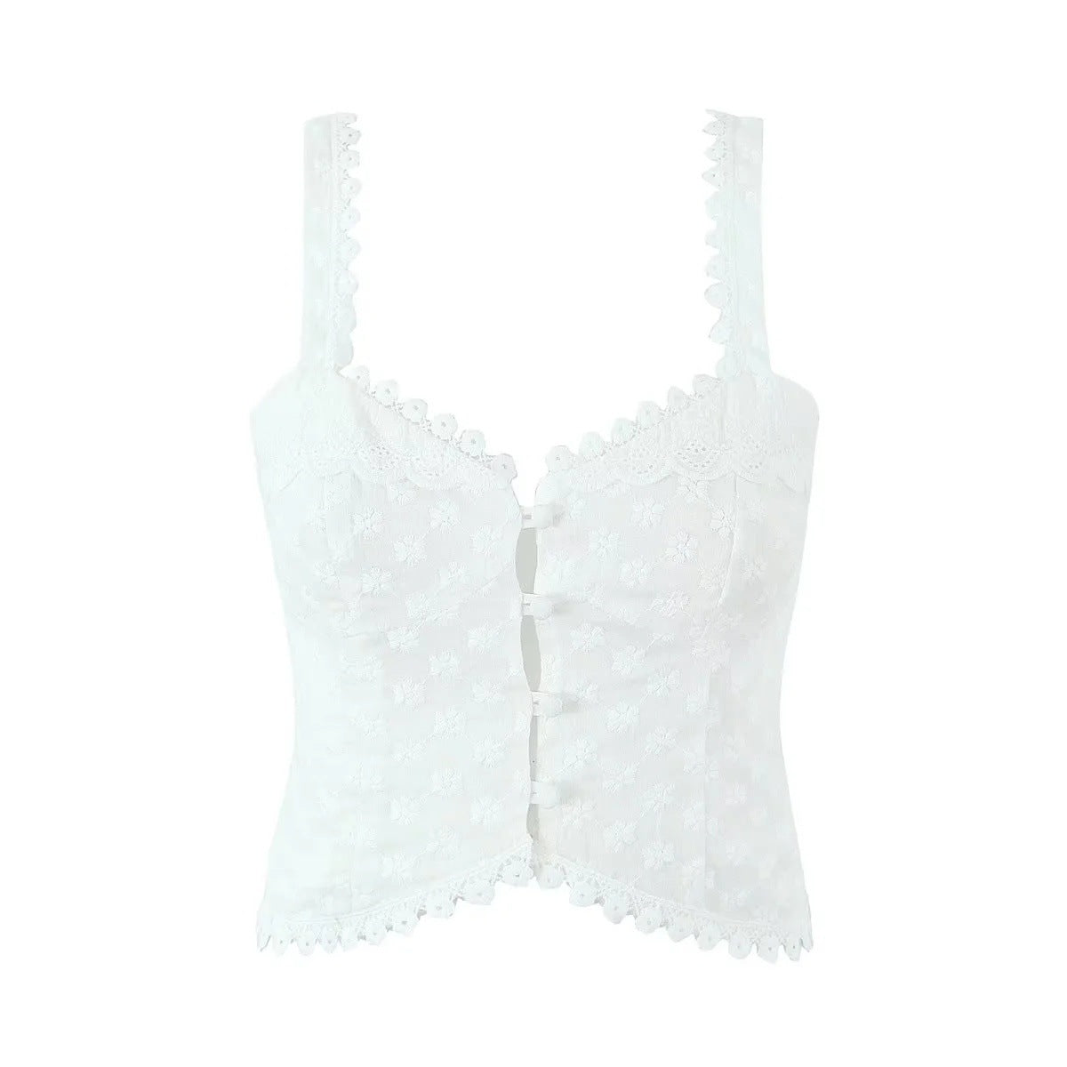 Dam Corsagen Topp Spetsdetaljer Blommönster Högkvalitativt Tyg-1