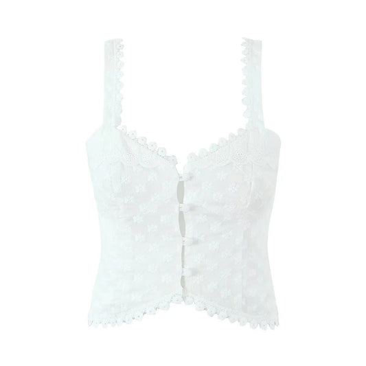 Dam Corsagen Topp Spetsdetaljer Blommönster Högkvalitativt Tyg-1