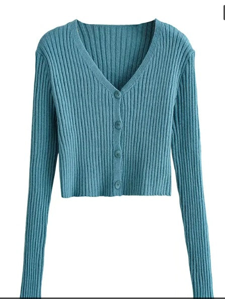 Kvinnors Kofta V-ringning Dekorativa Knappar Ribbad Bomull-5