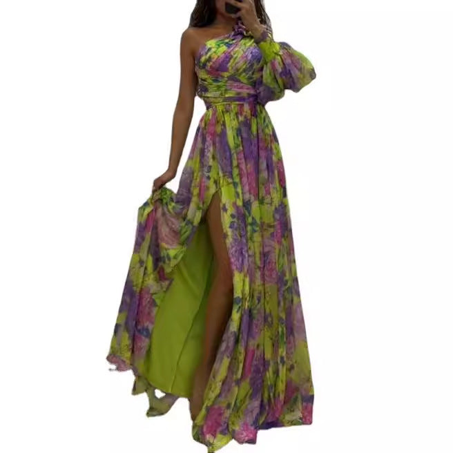 Dam Maxiklänning Asymmetrisk Blommönster Polyester 6