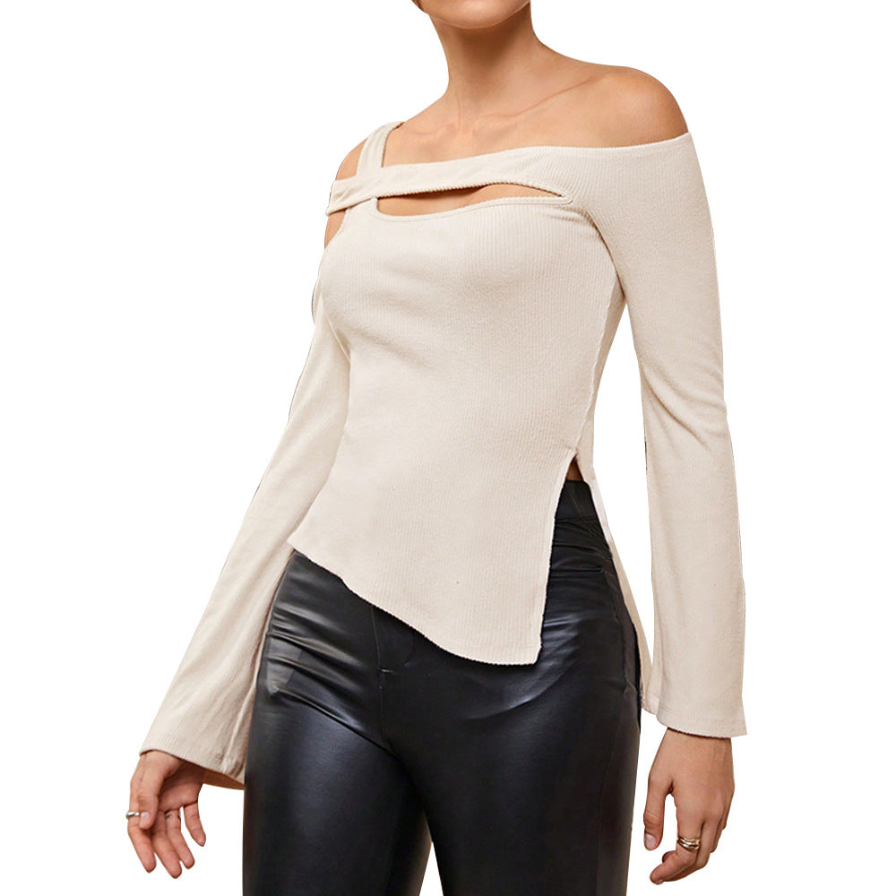 Dam Asymmetrisk Topp med Utskurna Detaljer i Mjuk Tyg - Festtoppar Dam-6