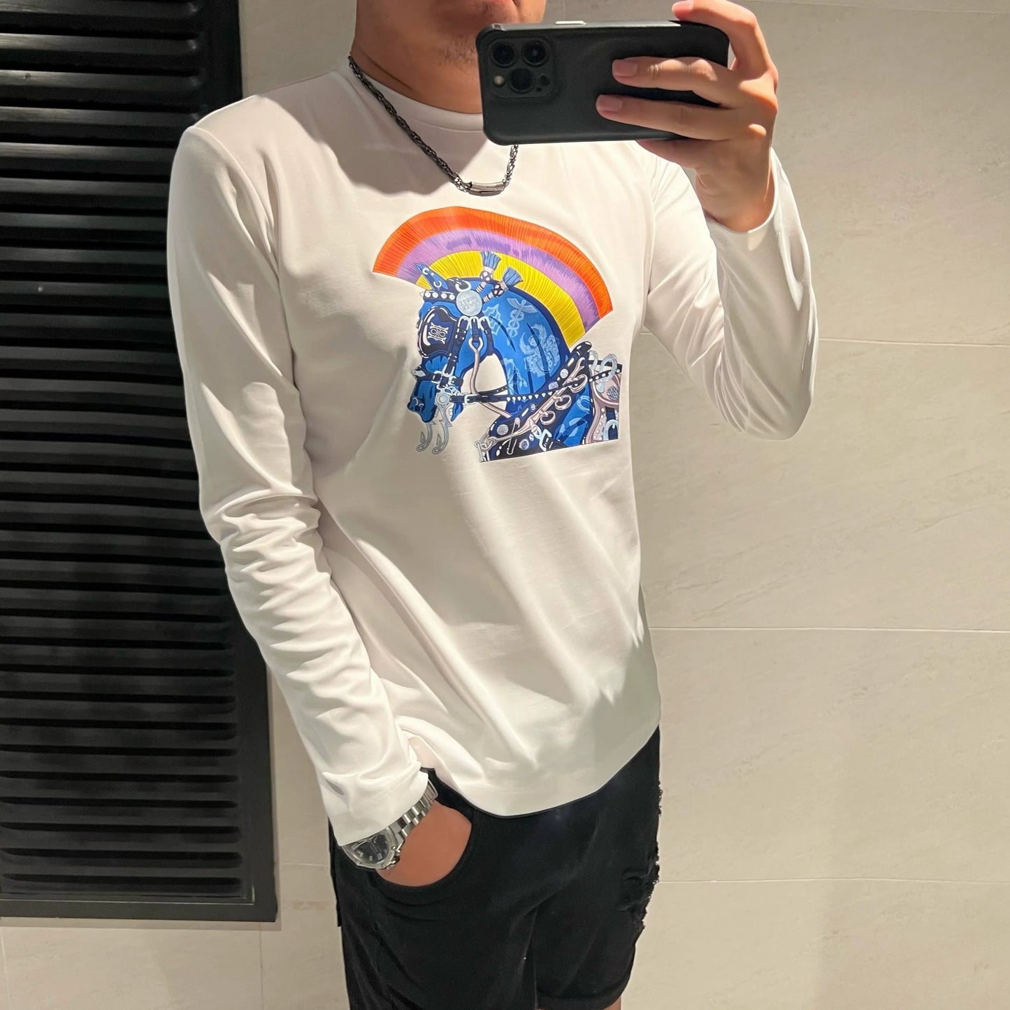 Herr T-shirt Långärmad Djurmönster 100% Bomull-2