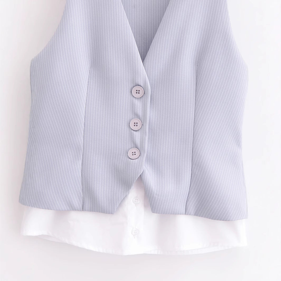 Dam Skjorta V-ringad Randig Polyester Ärm- och Långärmad Modern Passform-4