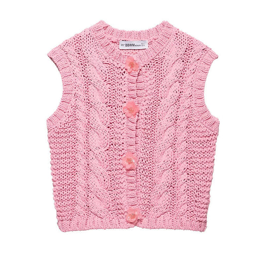 Unisex Blommig VĂ€st Med Rundhals Polyester Stickad-1