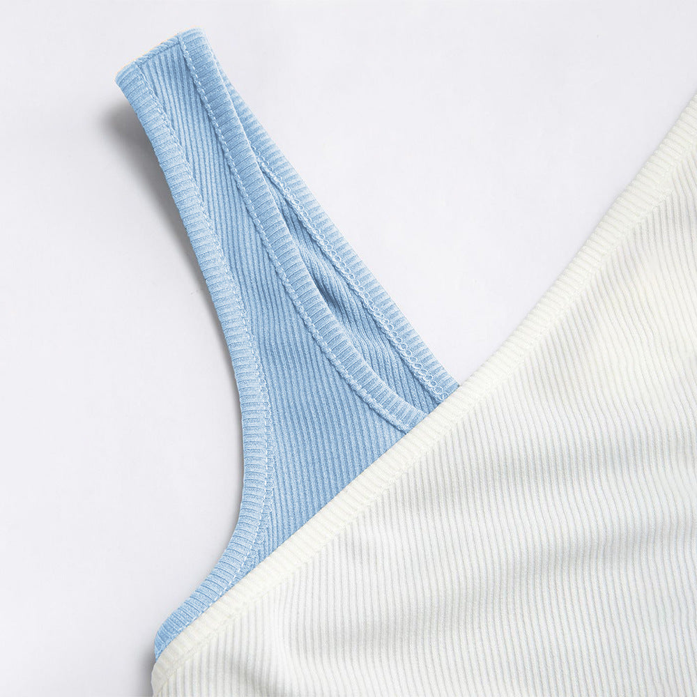 Festtoppar Dam Kort Ribbad Färgblockad-5