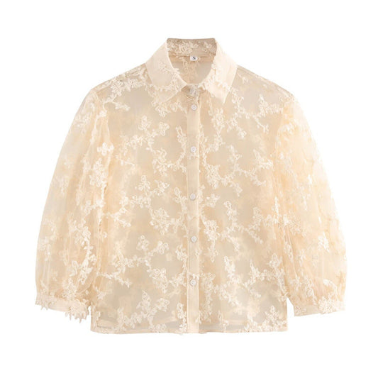 Dam Skjorta Geometrisk Mönster LÄngÀrmad Kvalitativt Tyg-1