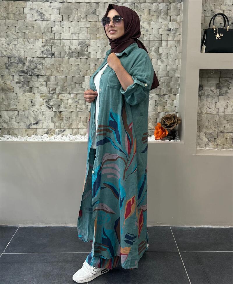 Variant image for Dam Set Lång Cardigan Vida Byxor Bomull Linne-6