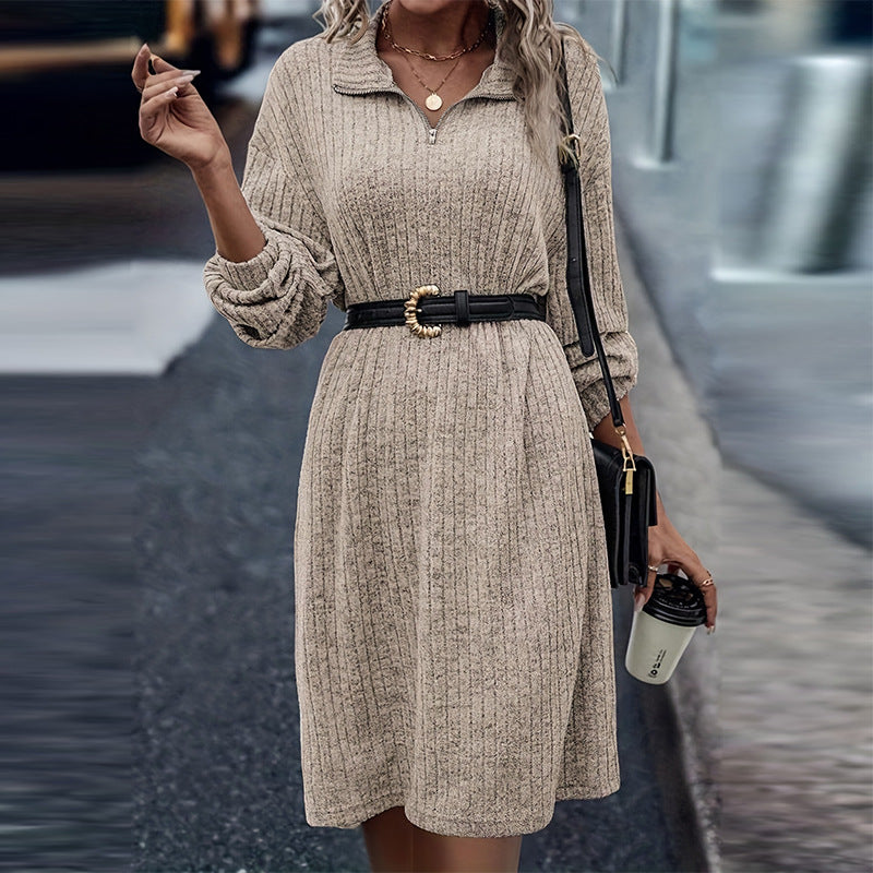 Dam Klänning A-Linjeformad Midi med Dragkedja i Högkvalitativt Material-5