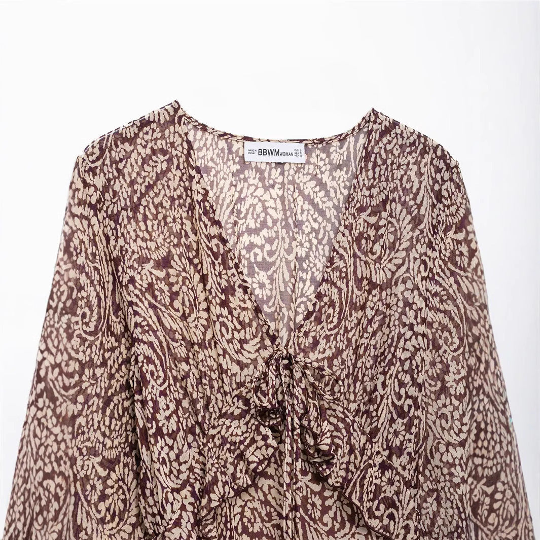 Damklänning A-Line Mönstrad Midi 100% Polyester 4