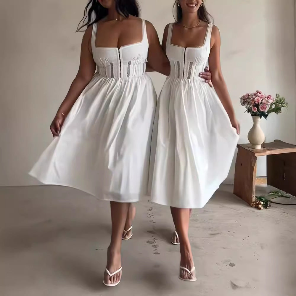 Tjej Midi Klänning Axelfri Bomull Elegant-4