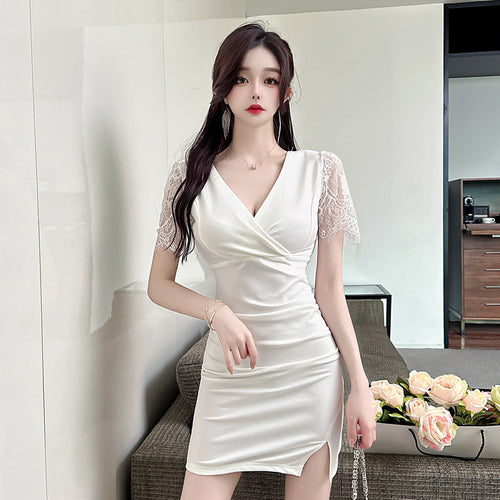 Kvinnors Arbetsklänning Bodycon V-Neck Polyester Elastan-1