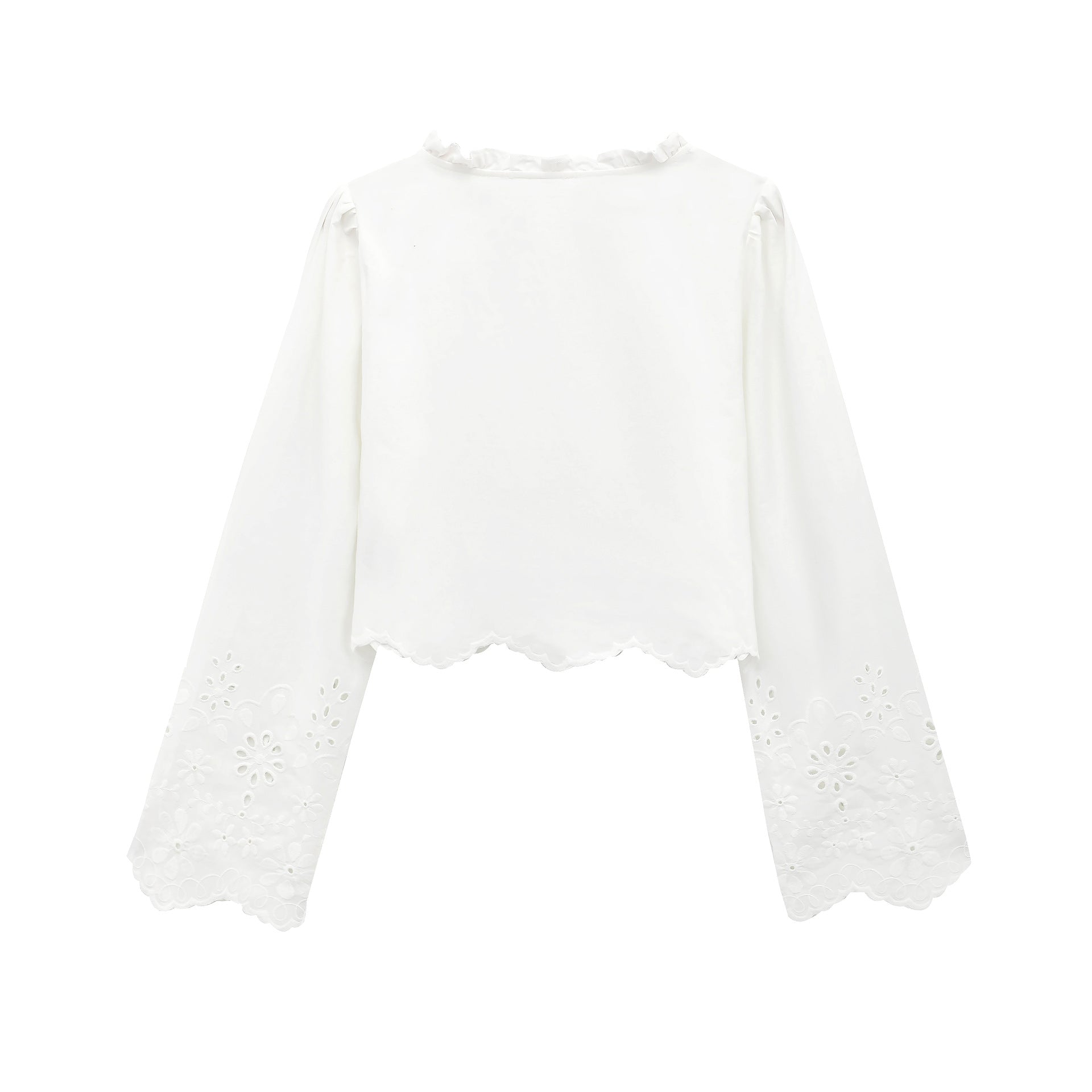 Kvinnors Blus V-ringad Voluminösa Ärmar Broderi 2