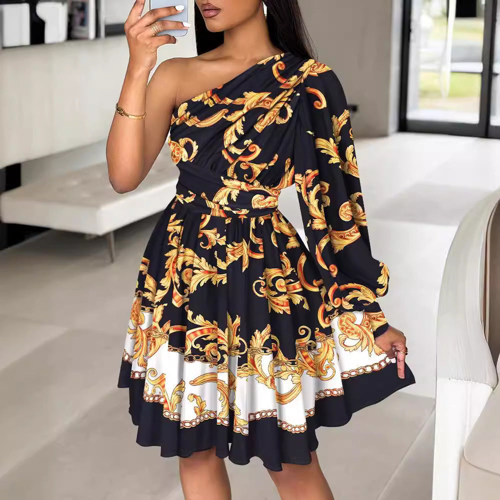 Kvinnors Midi Klänning Off-Shoulder Veckad Polyester-3