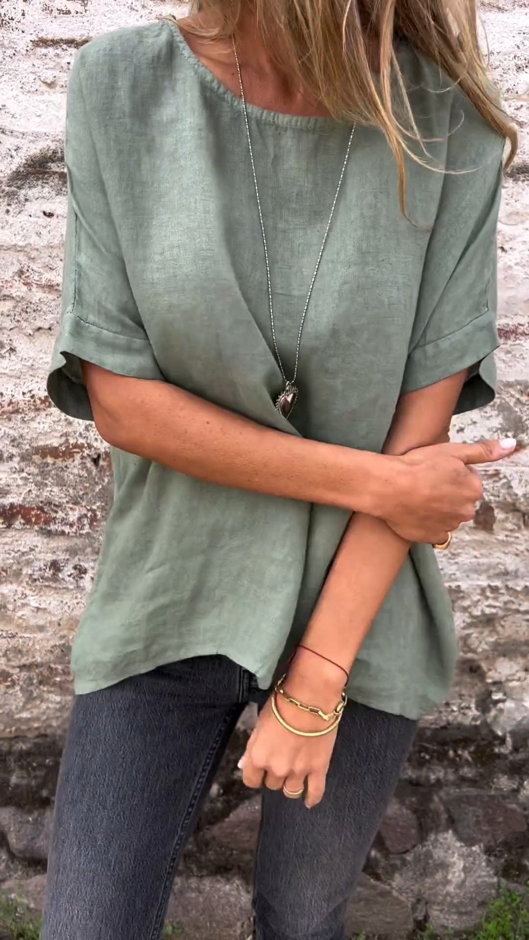 Variant image for Dam T-shirt Löst Snitt Halv Ärmar Bomull-13