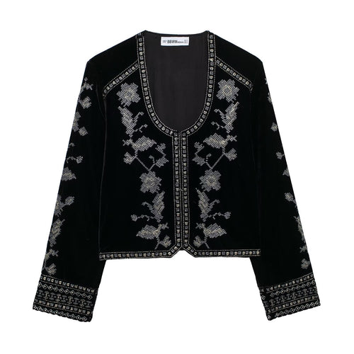 Dam Lång Kofta Cardigan Med Broderi Polyester 1