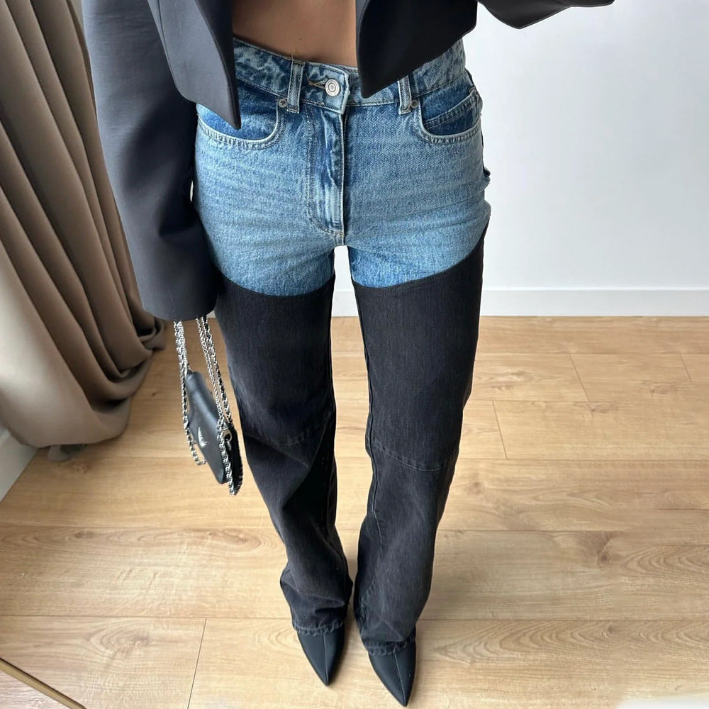 Kvinnors Hög Midja Jeans Rippade Denim-2