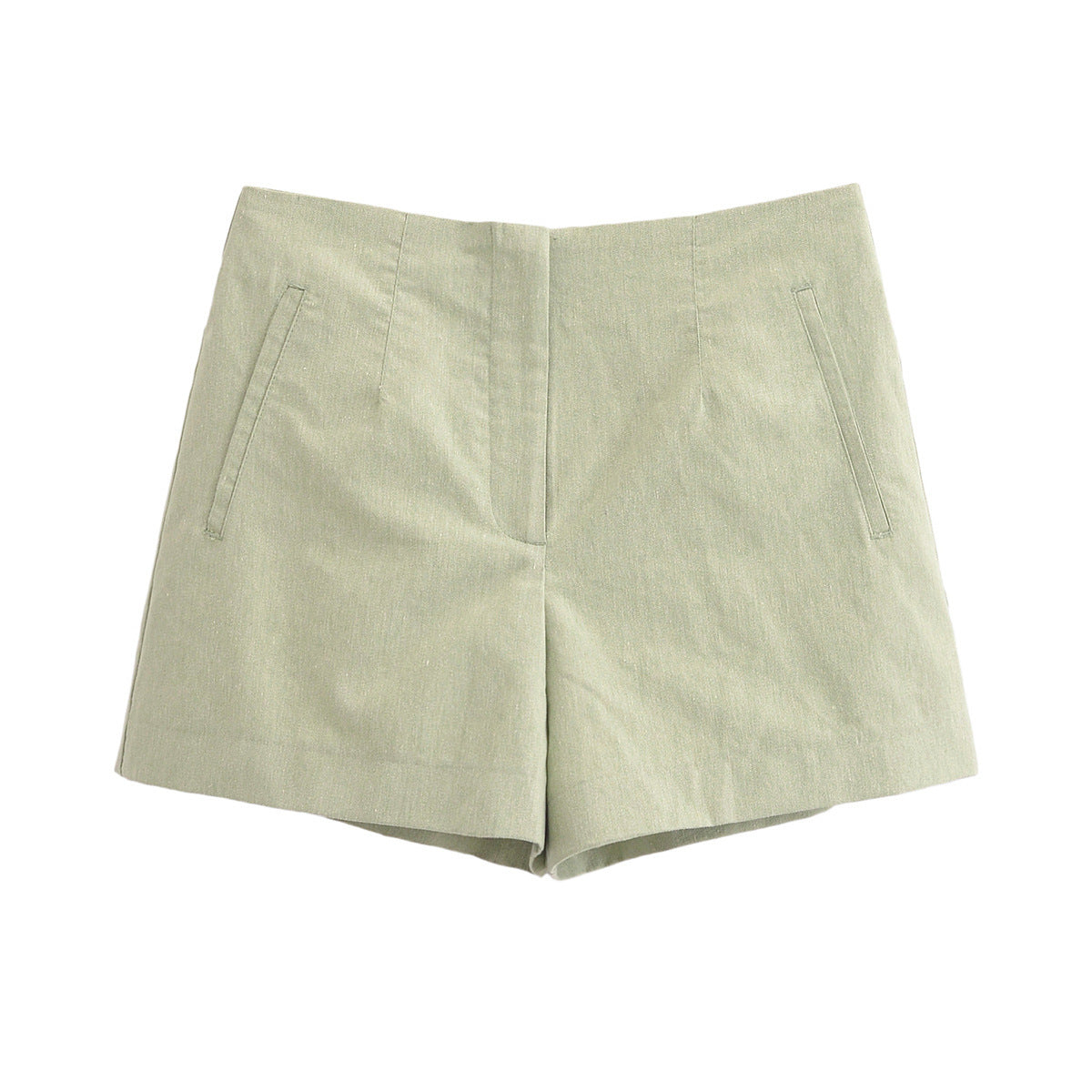 Högmidjade Shorts för Kvinnor i Lätt Bomullsmix med Fickor – Elegant och Sportig Passform, Perfekta för Sommar 1