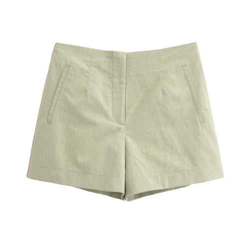 Högmidjade Shorts för Kvinnor i Lätt Bomullsmix med Fickor – Elegant och Sportig Passform, Perfekta för Sommar 1