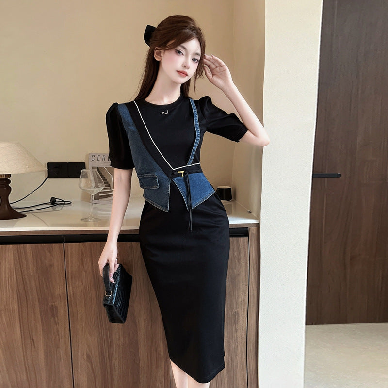 Variant image for Dam Klänning Tvådelad Denim Färgblockering Regular Fit-1