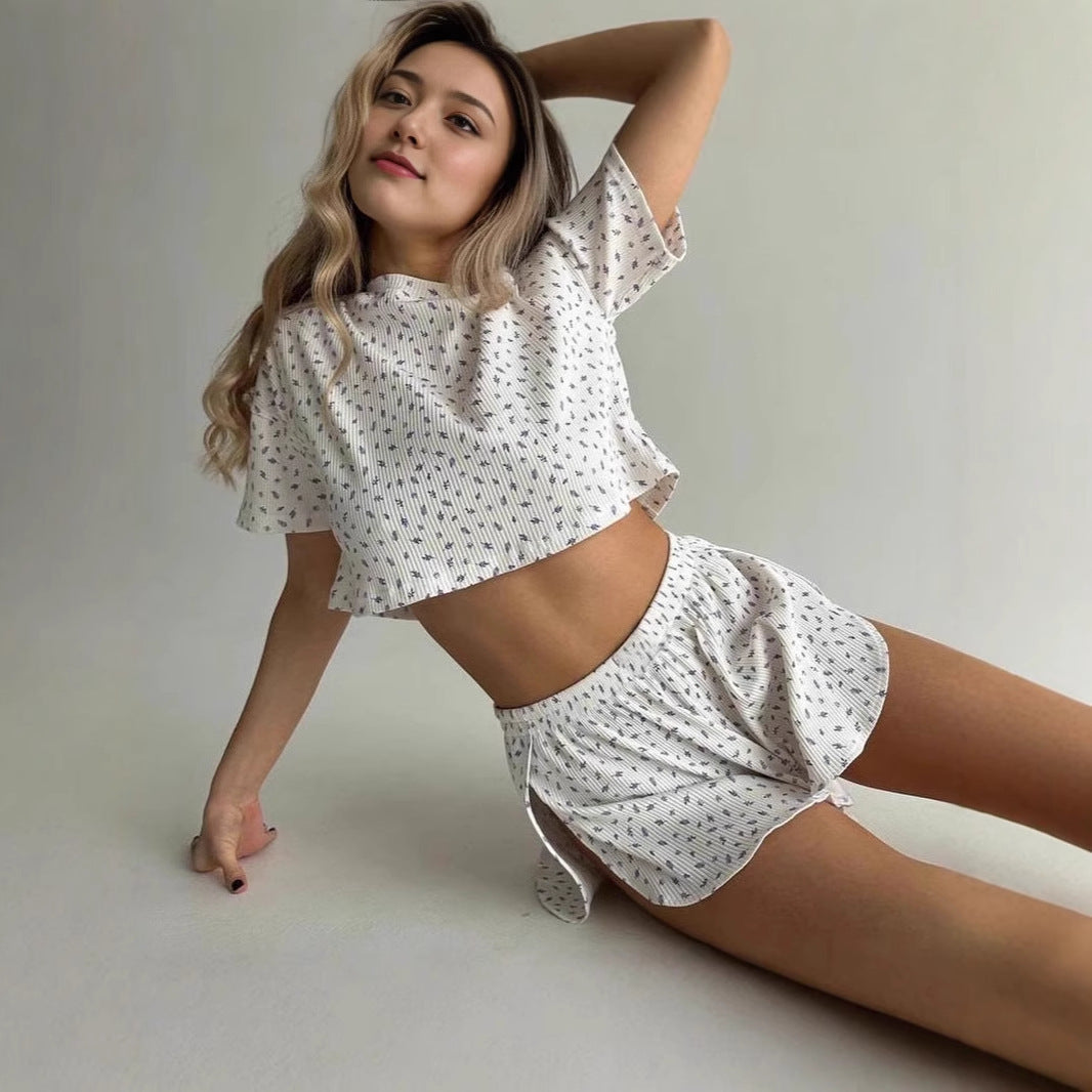 Dam Pyjamas Set Blommig Kortärmad Polyester-2