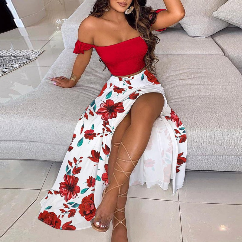 Kvinnors Off-Shoulder Klänning Delad Polyester Lång-5