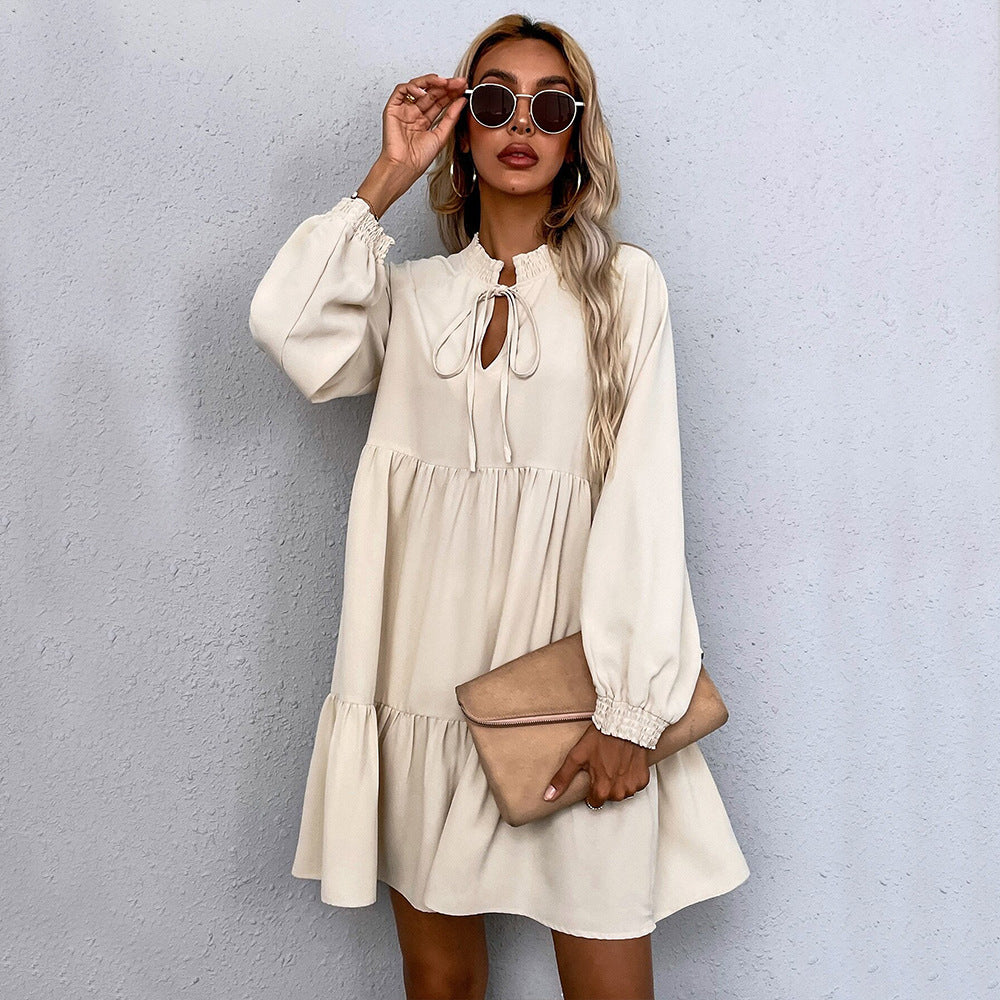 Kvinna A-Line Kjol med Puffärmar Polyester Monokrom-3